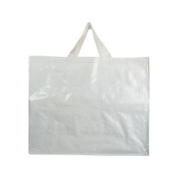 Shopper avec soufflet en PP laminé 120g/m2, anses courtes en rubanCouleur:Blanc