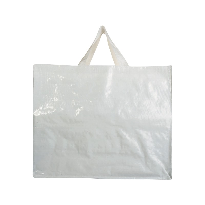 Shopper avec soufflet en PP laminé 120g/m2, anses courtes en rubanCouleur:Blanc
