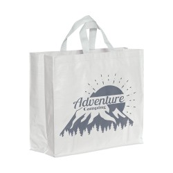 Shopper avec soufflet en PP laminé 120g/m2, anses courtes en rubanCouleur:Blanc