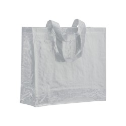 Shopper avec soufflet en PP laminé 120g/m2, anses longues en rubanCouleur:Blanc