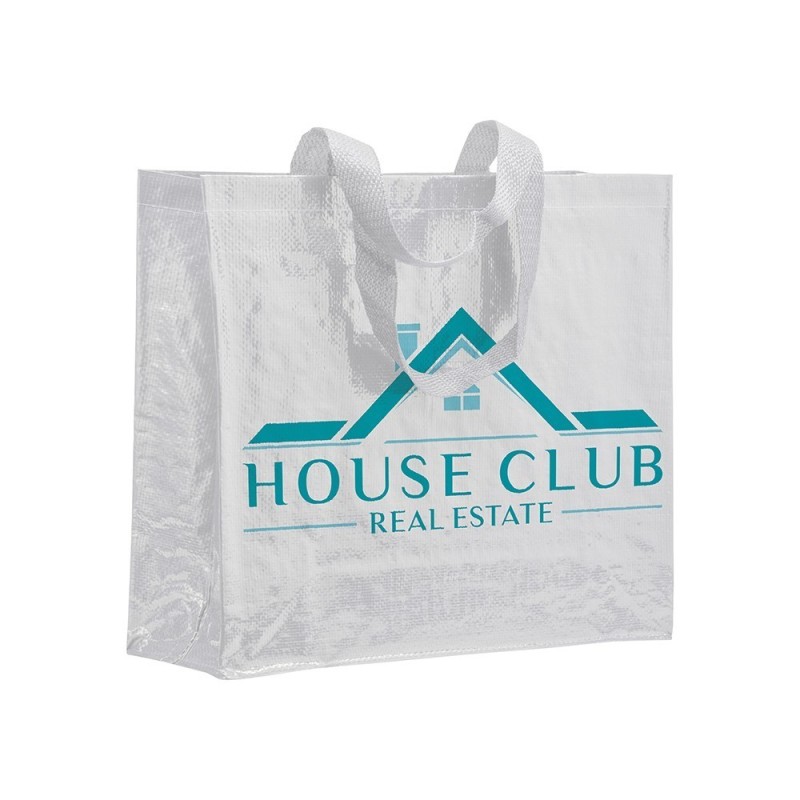 Shopper avec soufflet en PP laminé 120g/m2, anses longues en rubanCouleur:Blanc