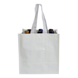 Shopper porte-bouteilles (6) en PP laminé 120g/m2, anses courtes en rubanCouleur:Blanc