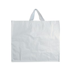Shopper avec soufflet en PP laminé opaque 120g/m2, anses courtes en rubanCouleur:Blanc