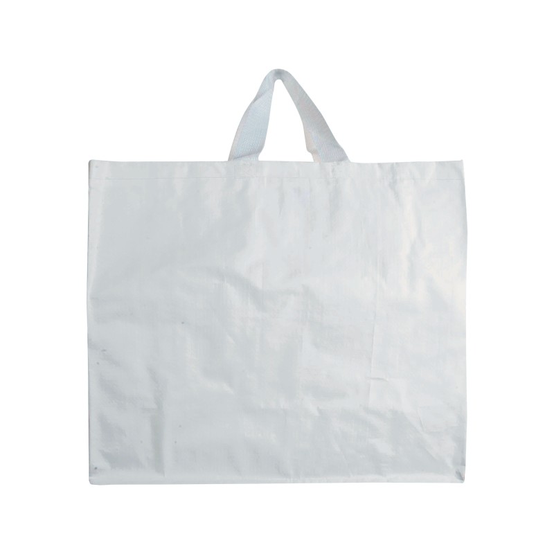 Shopper avec soufflet en PP laminé opaque 120g/m2, anses courtes en rubanCouleur:Blanc