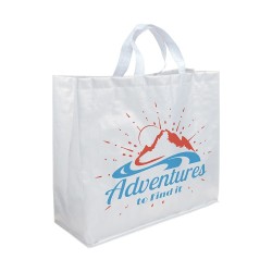Shopper avec soufflet en PP laminé opaque 120g/m2, anses courtes en rubanCouleur:Blanc