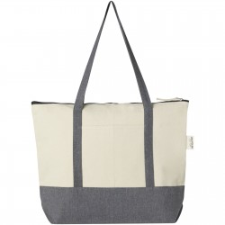 Sac shopping à fermeture éclair 10 L en coton recyclé 320 g/m² Repose Couleur:Naturel et gris