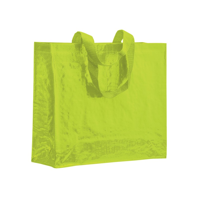Shopper avec soufflet en PP laminé 120g/m2, anses longues en rubanCouleur:Lime vert