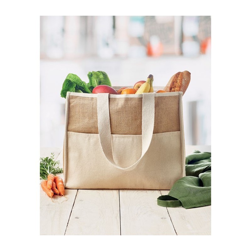 Sac shopping en toile et juteCouleur:Beige