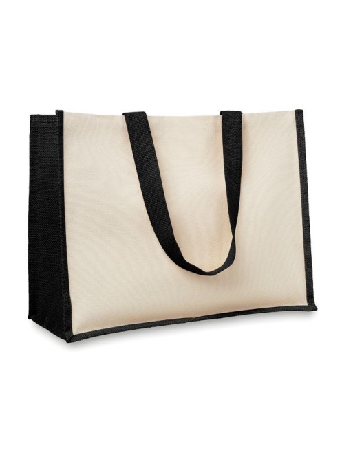 Sac shopping en jute et toile Couleur:Black