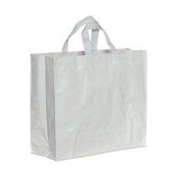Shopper avec soufflet en PP laminé 120g/m2, anses courtes en ruban Couleur:Blanc