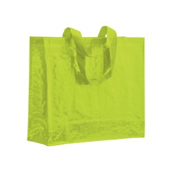 Shopper avec soufflet en PP laminé 120g/m2, anses longues en ruban Couleur:Lime vert