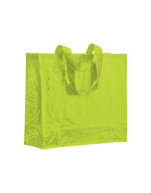 Shopper avec soufflet en PP laminé 120g/m2, anses longues en ruban Couleur:Lime vert