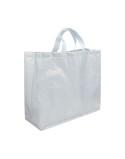 Shopper avec soufflet en PP laminé opaque 120g/m2, anses courtes en ruban Couleur:Blanc