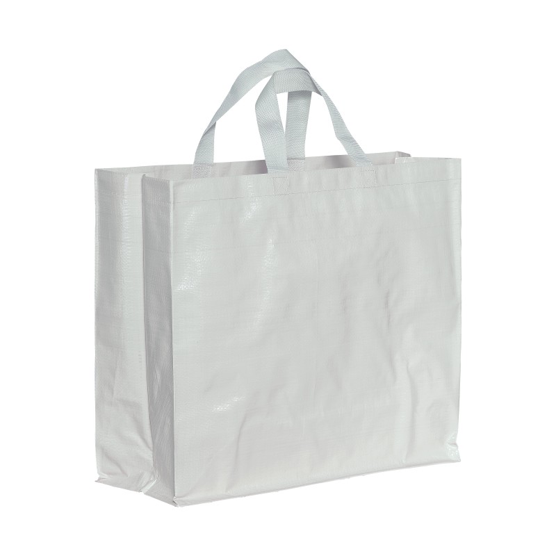 Shopper avec soufflet en PP laminé 120g/m2, anses courtes en rubanCouleur:Blanc