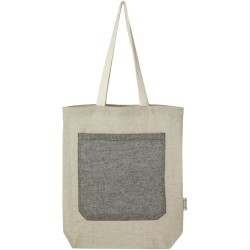 Sac shopping Pheebs en coton recyclé 150 g/m² de 9 l avec poche avantCouleur:Naturel et noir chiné