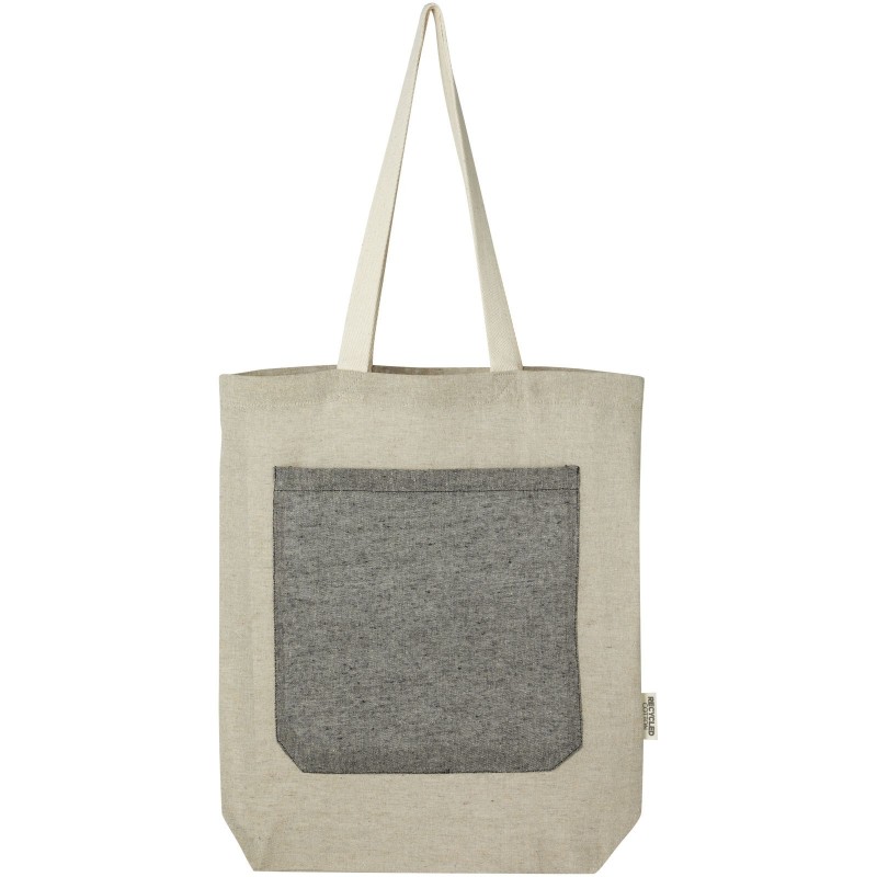 Sac shopping Pheebs en coton recyclé 150 g/m² de 9 l avec poche avantCouleur:Naturel et noir chiné