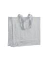 Shopper avec soufflet en PP laminé 120g/m2, anses longues en ruban Couleur:Blanc