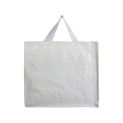 Shopper avec soufflet en PP laminé 120g/m2, anses longues en ruban Couleur:Blanc