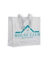 Shopper avec soufflet en PP laminé 120g/m2, anses longues en ruban Couleur:Blanc
