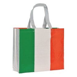 Shopper avec soufflet en PP laminé 120g/m2, anses longues en ruban Couleur:Tricolourit