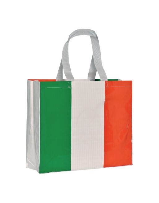 Shopper avec soufflet en PP laminé 120g/m2, anses longues en ruban Couleur:Tricolourit