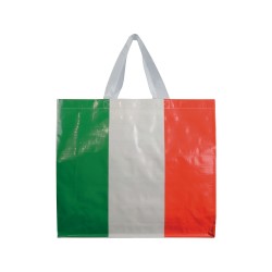 Shopper avec soufflet en PP laminé 120g/m2, anses longues en ruban Couleur:Tricolourit