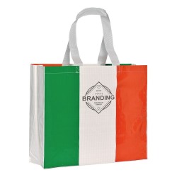 Shopper avec soufflet en PP laminé 120g/m2, anses longues en ruban Couleur:Tricolourit