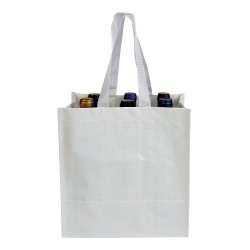 Shopper porte-bouteilles (6) en PP laminé 120g/m2, anses courtes en ruban Couleur:Blanc