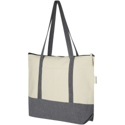Sac shopping à fermeture éclair 10 L en coton recyclé 320 g/m² ReposeCouleur:Naturel et gris