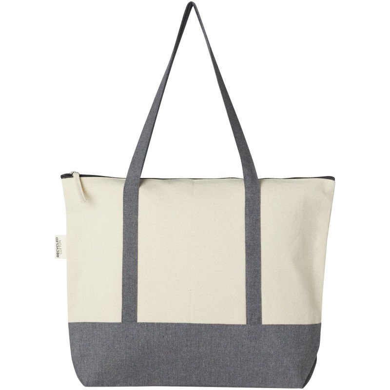 Sac shopping à fermeture éclair 10 L en coton recyclé 320 g/m² ReposeCouleur:Naturel et gris