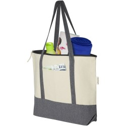 Sac shopping à fermeture éclair 10 L en coton recyclé 320 g/m² ReposeCouleur:Naturel et gris