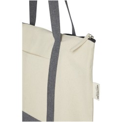 Sac shopping à fermeture éclair 10 L en coton recyclé 320 g/m² ReposeCouleur:Naturel et gris