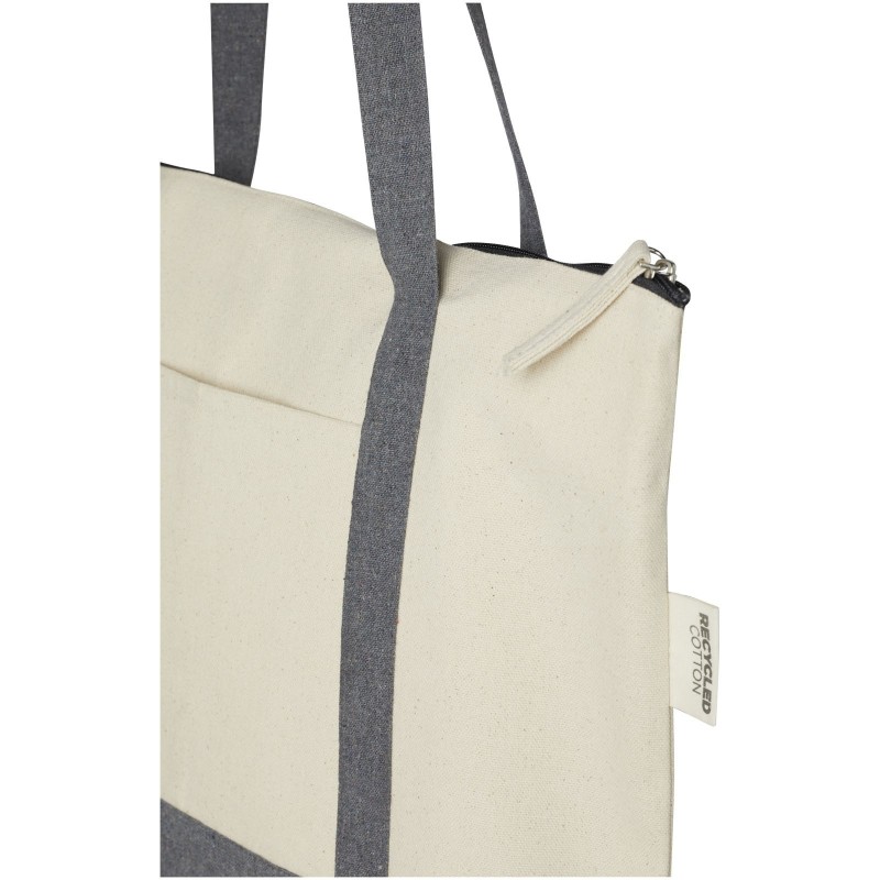 Sac shopping à fermeture éclair 10 L en coton recyclé 320 g/m² ReposeCouleur:Naturel et gris