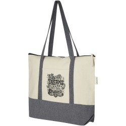 Sac shopping à fermeture éclair 10 L en coton recyclé 320 g/m² ReposeCouleur:Naturel et gris
