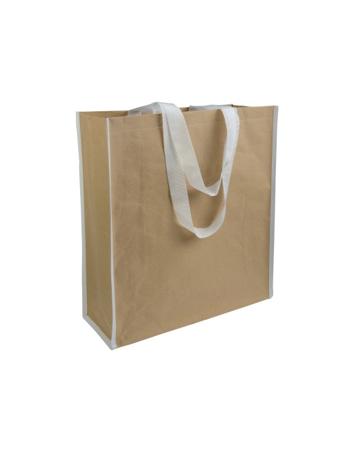 Shopper avec soufflet en papier avec intérieur en PP 140 g/m2, anses longues Couleur:Blanc