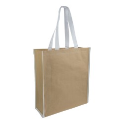 Shopper avec soufflet en papier avec intérieur en PP 140 g/m2, anses longues Couleur:Blanc