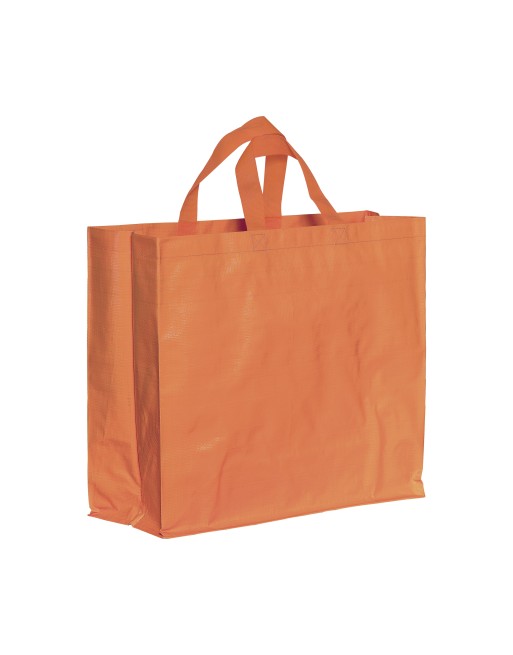 Tote bag en PP recyclé laminé 120g/m2, anses courtes et soufflet Couleur:Orange