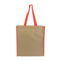 Shopper avec soufflet en papier avec intérieur en PP 140 g/m2, anses longues Couleur:Rouge