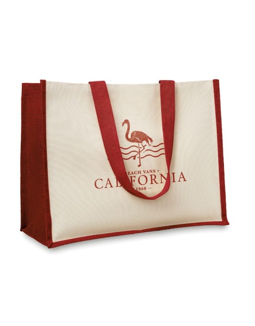 Sac shopping en jute et toile Couleur:Rouge