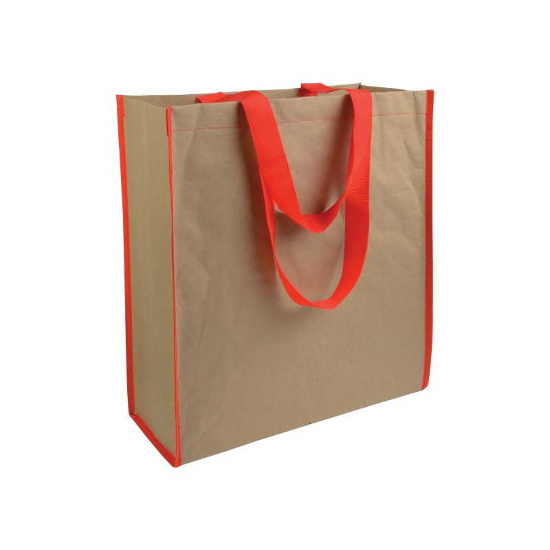 Shopper avec soufflet en papier avec intérieur en PP 140 g/m2, anses longuesCouleur:Rouge