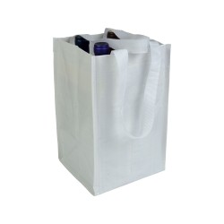 Shopper porte-bouteilles (4) en PP laminé 120g/m2, anses courtes en rubanCouleur:Blanc