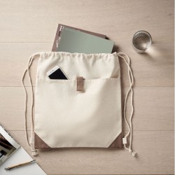 Sac à cordon en coton recyclé Couleur:Beige