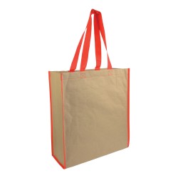 Shopper avec soufflet en papier avec intérieur en PP 140 g/m2, anses longuesCouleur:Rouge