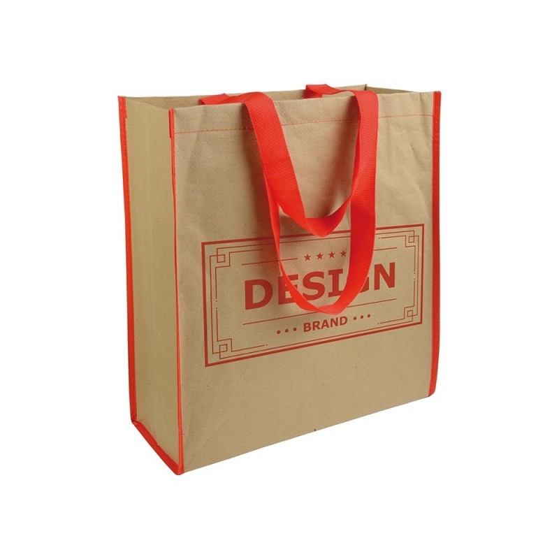 Shopper avec soufflet en papier avec intérieur en PP 140 g/m2, anses longuesCouleur:Rouge