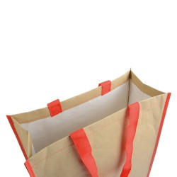 Shopper avec soufflet en papier avec intérieur en PP 140 g/m2, anses longuesCouleur:Rouge